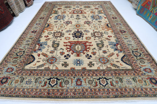 308 x 413 cm | Beige Afghan Tribal Hand Knotted Wool Carpet