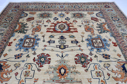 308 x 413 cm | Beige Afghan Tribal Hand Knotted Wool Carpet