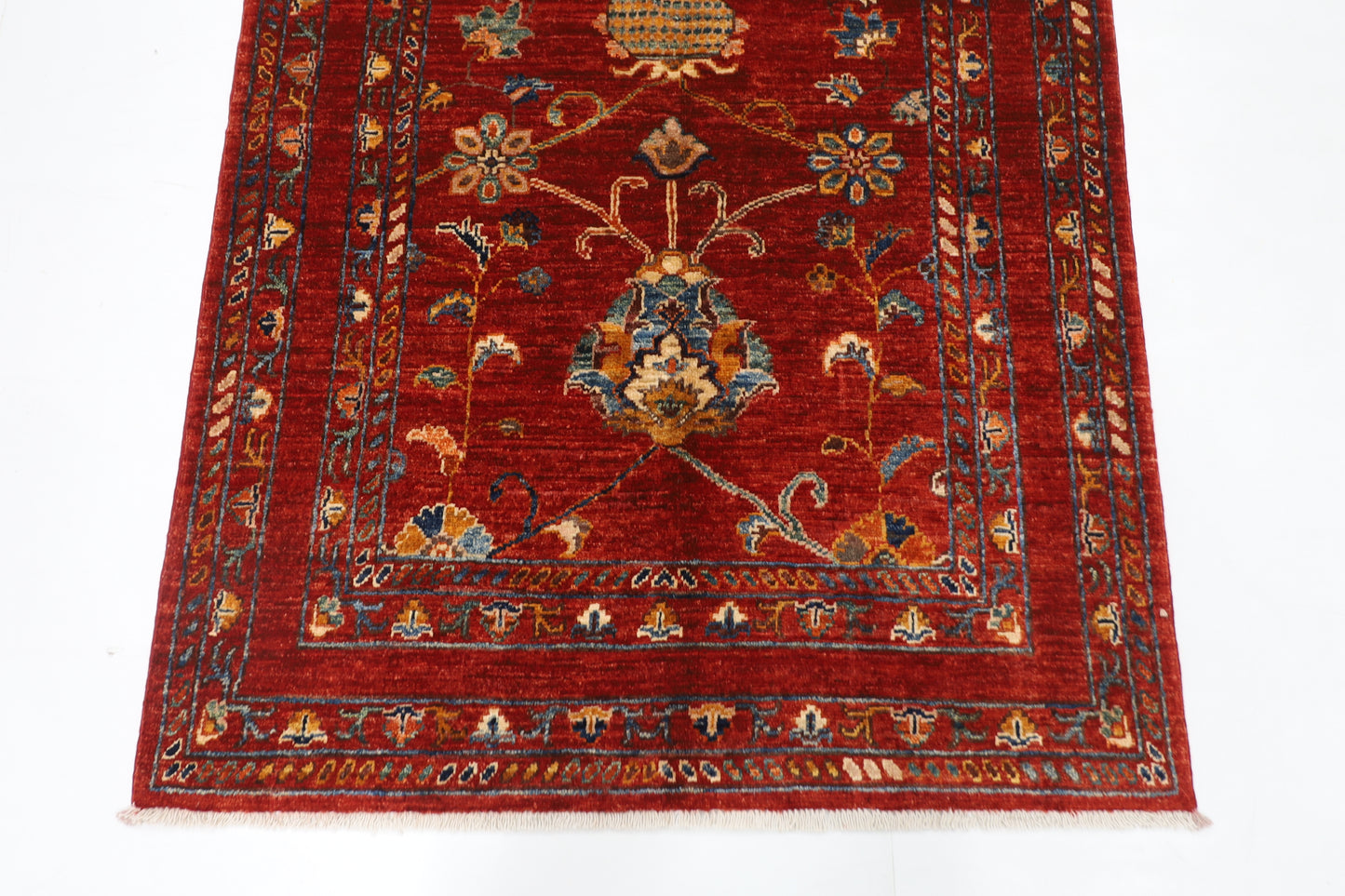 102 x 145 cm | Floral Red Area Rug Afghan Hand Knotted Veg Dye Wool carpet