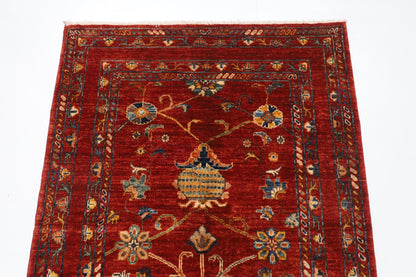 102 x 145 cm | Floral Red Area Rug Afghan Hand Knotted Veg Dye Wool carpet