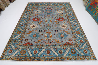 252 x 304 cm | Blueish Grey Afghan Tribal Hand Knotted Wool Carpet
