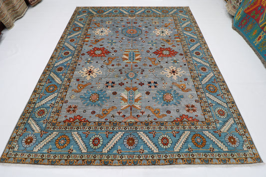 252 x 304 cm | Blueish Grey Afghan Tribal Hand Knotted Wool Carpet