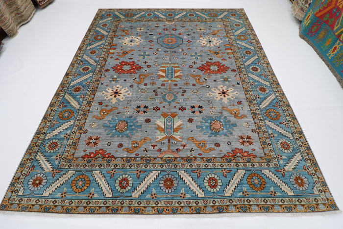 252 x 304 cm | Blueish Grey Afghan Tribal Hand Knotted Wool Carpet