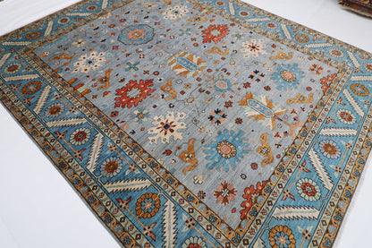252 x 304 cm | Blueish Grey Afghan Tribal Hand Knotted Wool Carpet