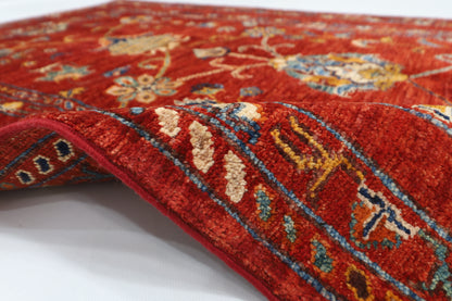 102 x 145 cm | Floral Red Area Rug Afghan Hand Knotted Veg Dye Wool carpet