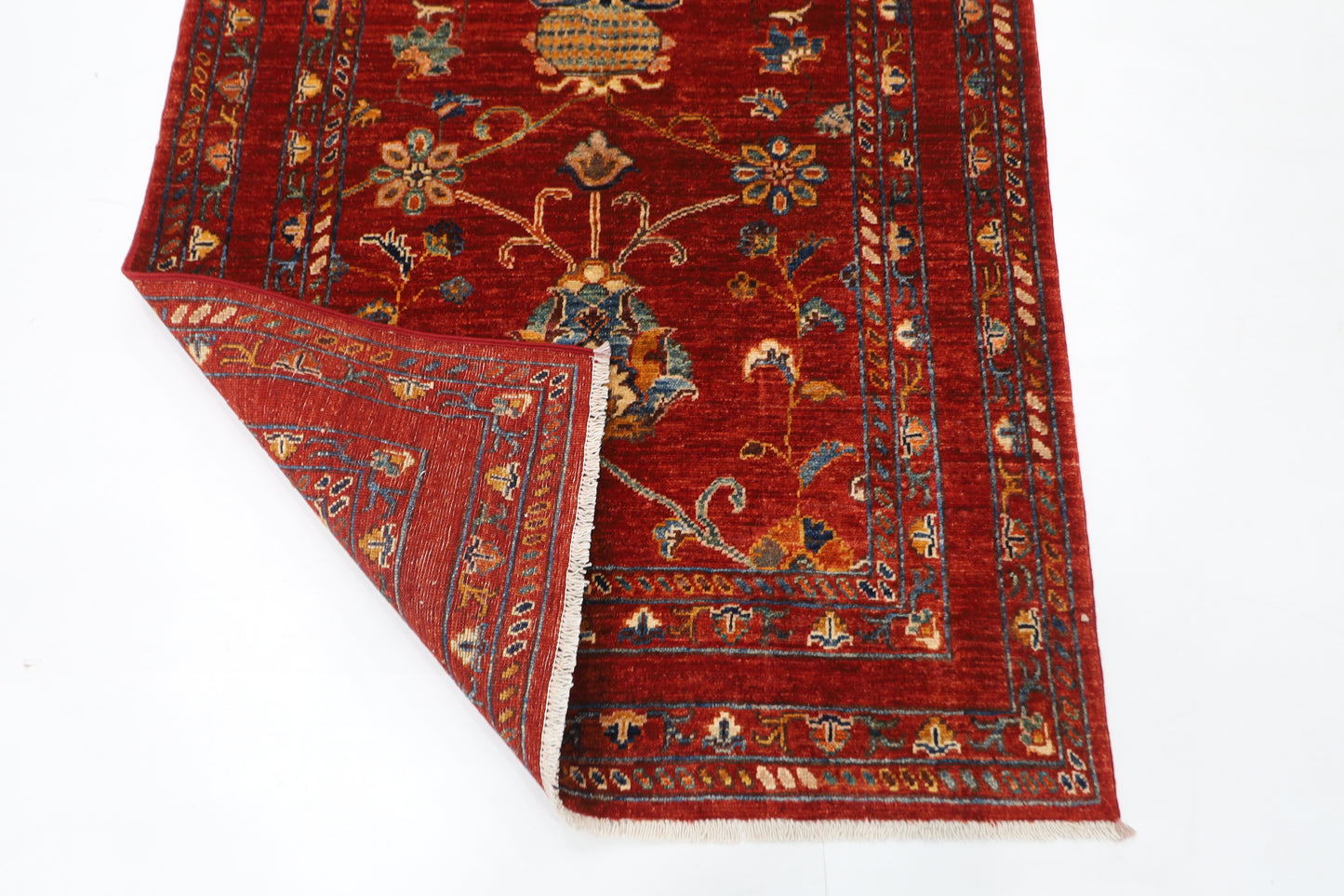 102 x 145 cm | Floral Red Area Rug Afghan Hand Knotted Veg Dye Wool carpet