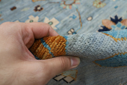 252 x 304 cm | Blueish Grey Afghan Tribal Hand Knotted Wool Carpet