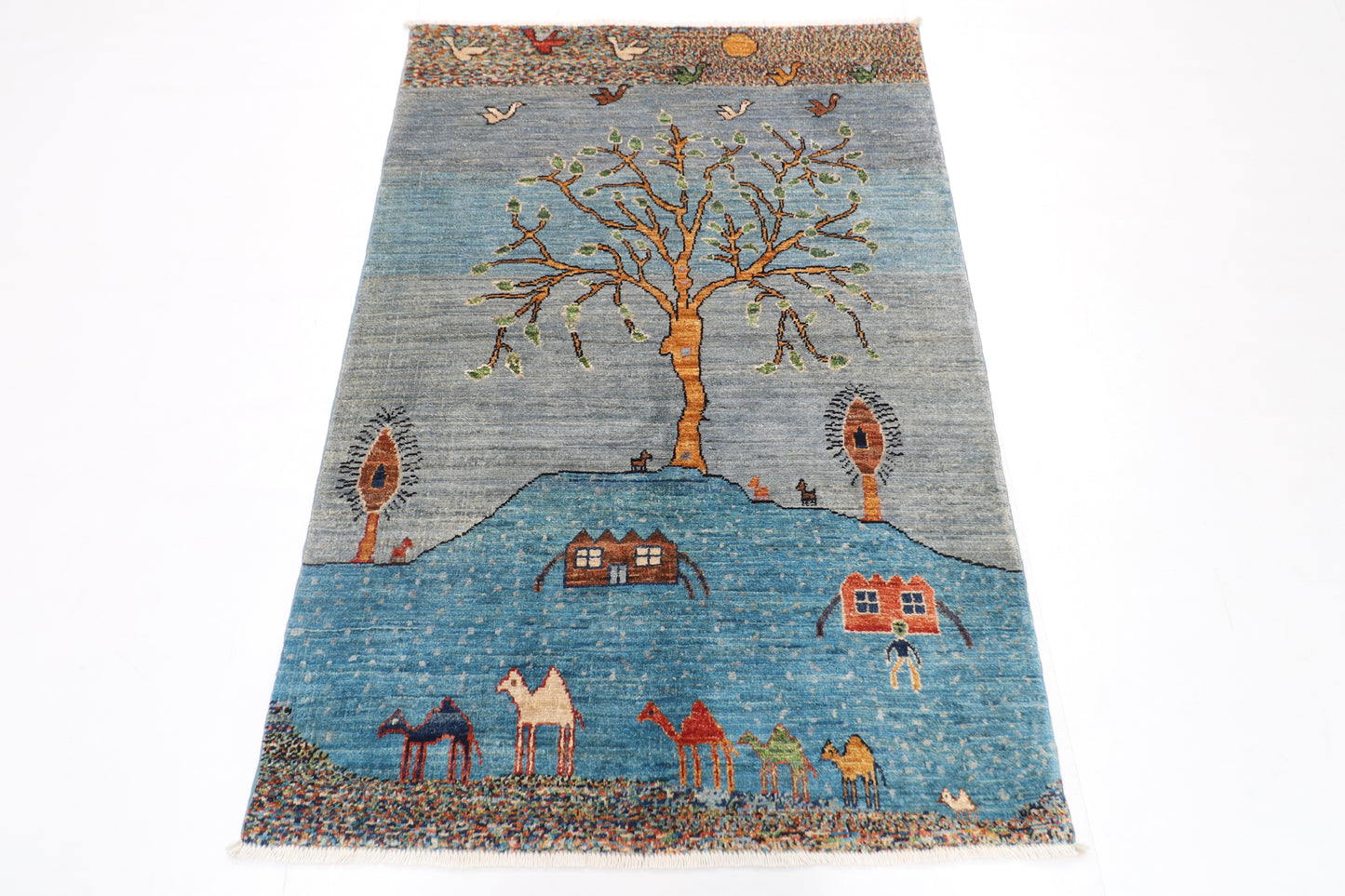 102 x 151 cm | Landscape Gabbeh Area Rug Afghan Hand Knotted Veg Dye Wool carpet