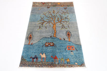 102 x 151 cm | Landscape Gabbeh Area Rug Afghan Hand Knotted Veg Dye Wool carpet