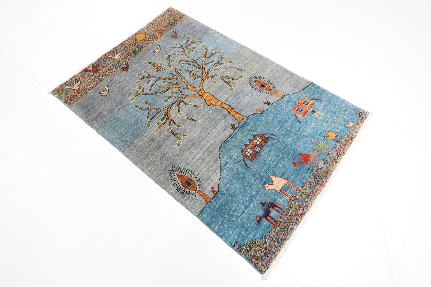 102 x 151 cm | Landscape Gabbeh Area Rug Afghan Hand Knotted Veg Dye Wool carpet