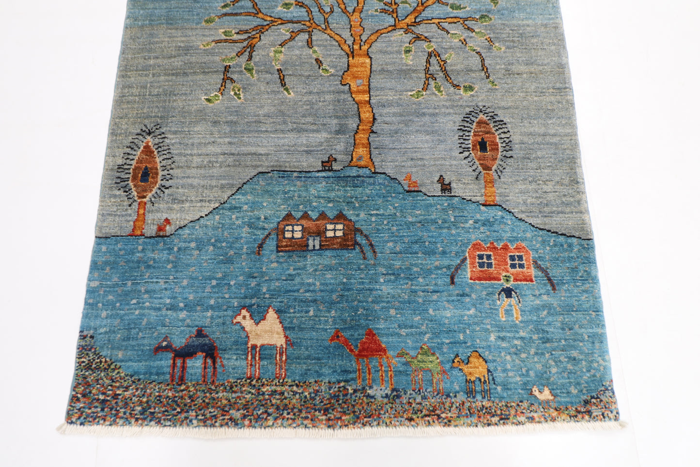 102 x 151 cm | Landscape Gabbeh Area Rug Afghan Hand Knotted Veg Dye Wool carpet