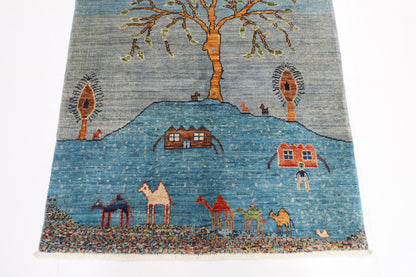 102 x 151 cm | Landscape Gabbeh Area Rug Afghan Hand Knotted Veg Dye Wool carpet