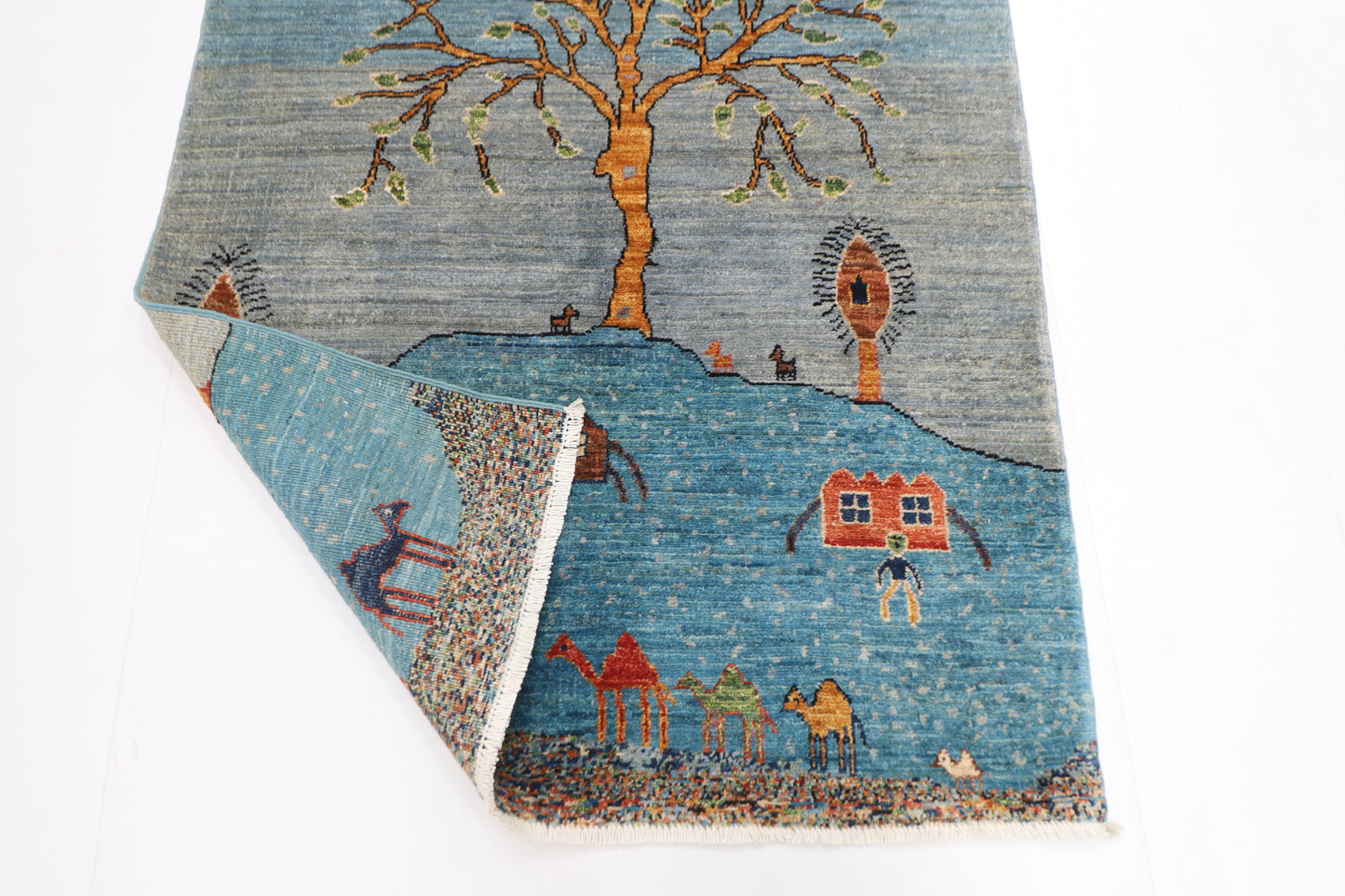 102 x 151 cm | Landscape Gabbeh Area Rug Afghan Hand Knotted Veg Dye Wool carpet