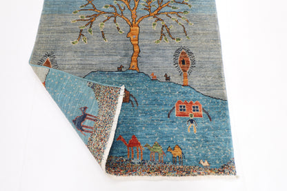 102 x 151 cm | Landscape Gabbeh Area Rug Afghan Hand Knotted Veg Dye Wool carpet