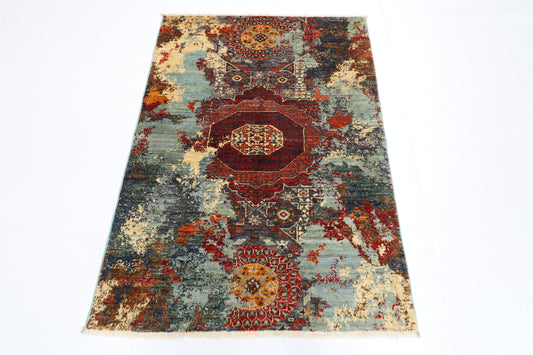 103 x 144 cm | Abstract Area Rug Afghan Hand Knotted Veg Dye Wool carpet