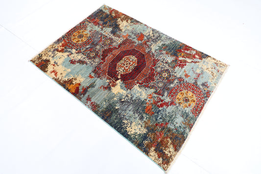 103 x 144 cm | Abstract Area Rug Afghan Hand Knotted Veg Dye Wool carpet