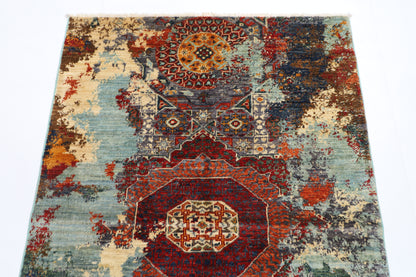 103 x 144 cm | Abstract Area Rug Afghan Hand Knotted Veg Dye Wool carpet
