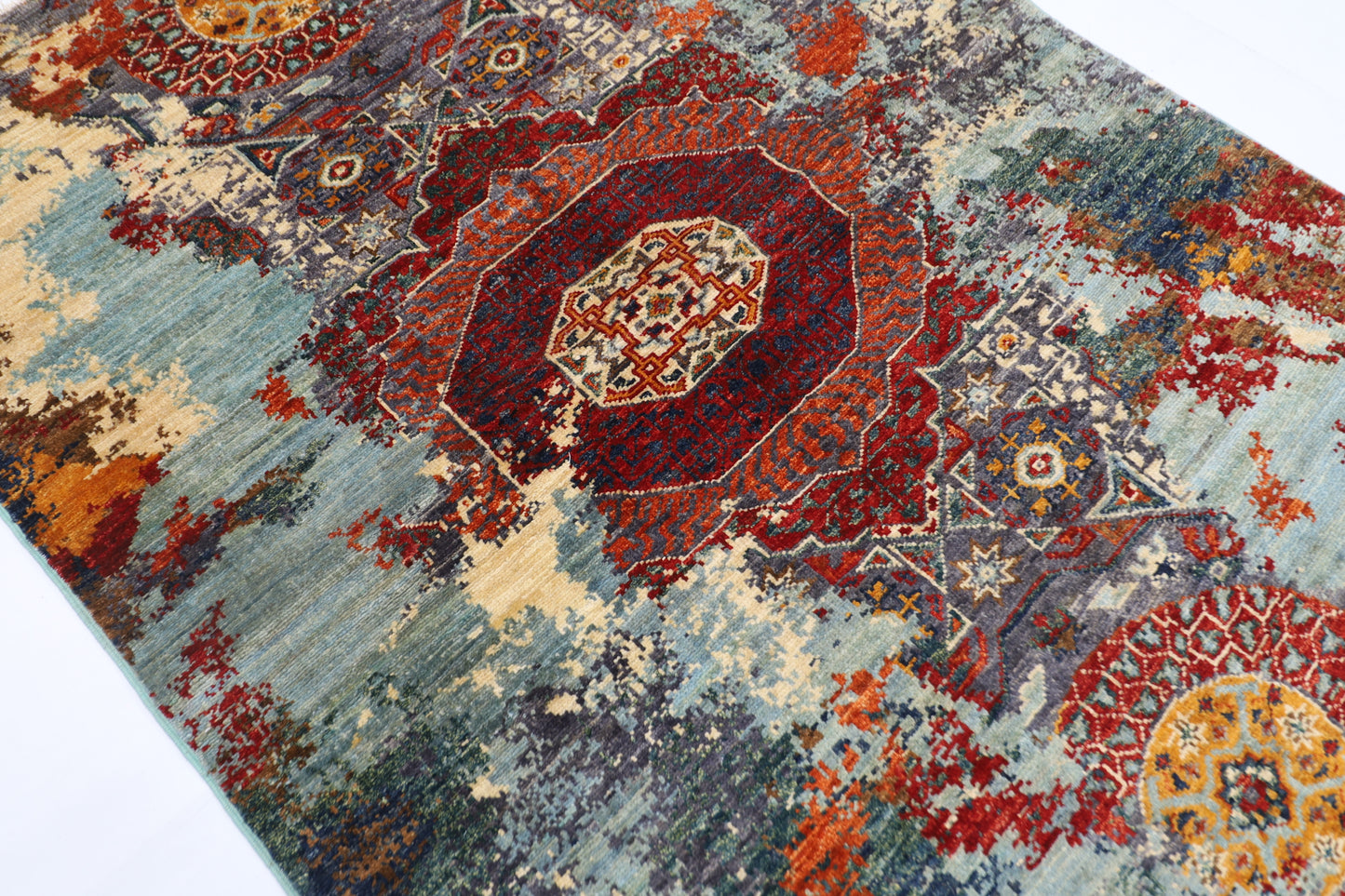 103 x 144 cm | Abstract Area Rug Afghan Hand Knotted Veg Dye Wool carpet