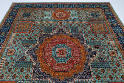 250 x 300 cm | Mamluk Turquoise Afghan Tribal Hand Knotted Wool Carpet