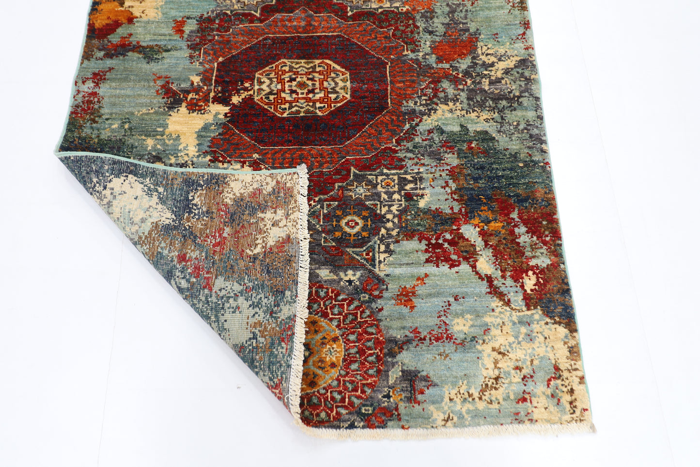 103 x 144 cm | Abstract Area Rug Afghan Hand Knotted Veg Dye Wool carpet