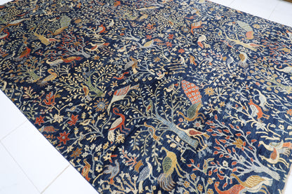 300 x 420 cm | Birds Navy Blue Afghan Tribal Hand Knotted Carpet
