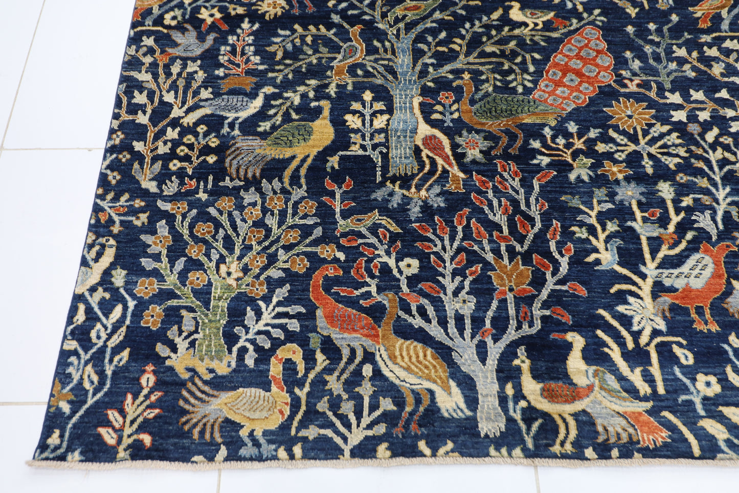 300 x 420 cm | Birds Navy Blue Afghan Tribal Hand Knotted Carpet