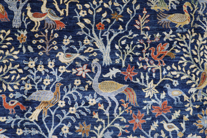300 x 420 cm | Birds Navy Blue Afghan Tribal Hand Knotted Carpet
