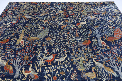 300 x 420 cm | Birds Navy Blue Afghan Tribal Hand Knotted Carpet