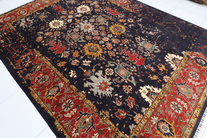 275 x 360 cm | Abstract Navy Afghan Hand Knotted Carpet