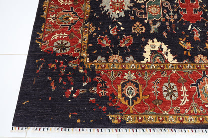 275 x 360 cm | Abstract Navy Afghan Hand Knotted Carpet