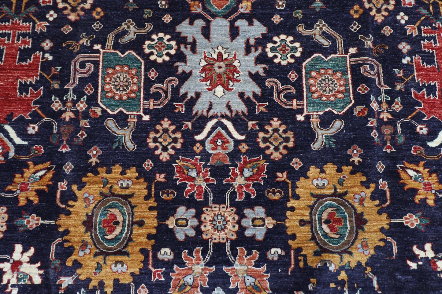 275 x 360 cm | Abstract Navy Afghan Hand Knotted Carpet