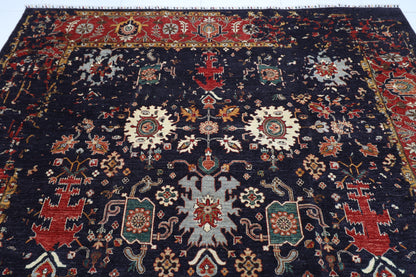 275 x 360 cm | Abstract Navy Afghan Hand Knotted Carpet