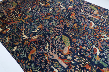 270 x 365 cm | Birds Navy Afghan Tribal Hand Knotted Wool Carpet