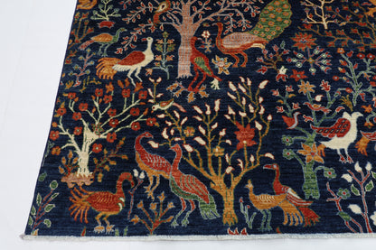 270 x 365 cm | Birds Navy Afghan Tribal Hand Knotted Wool Carpet