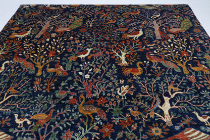 270 x 365 cm | Birds Navy Afghan Tribal Hand Knotted Wool Carpet