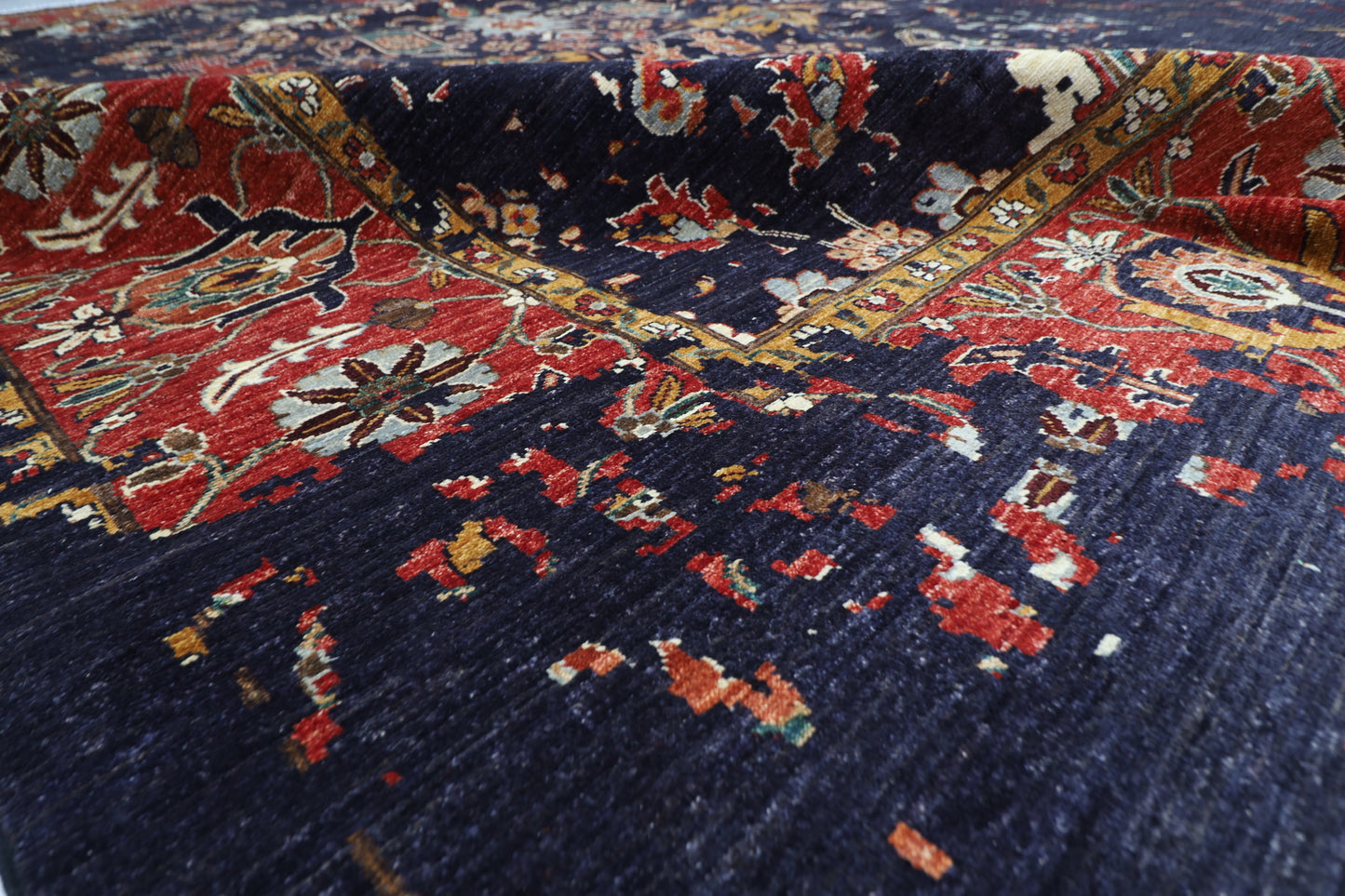275 x 360 cm | Abstract Navy Afghan Hand Knotted Carpet