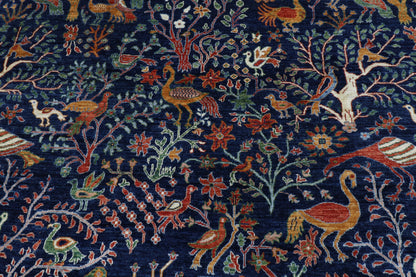 270 x 365 cm | Birds Navy Afghan Tribal Hand Knotted Wool Carpet