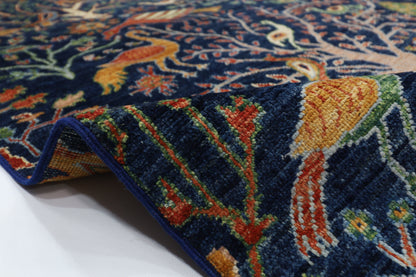 270 x 365 cm | Birds Navy Afghan Tribal Hand Knotted Wool Carpet