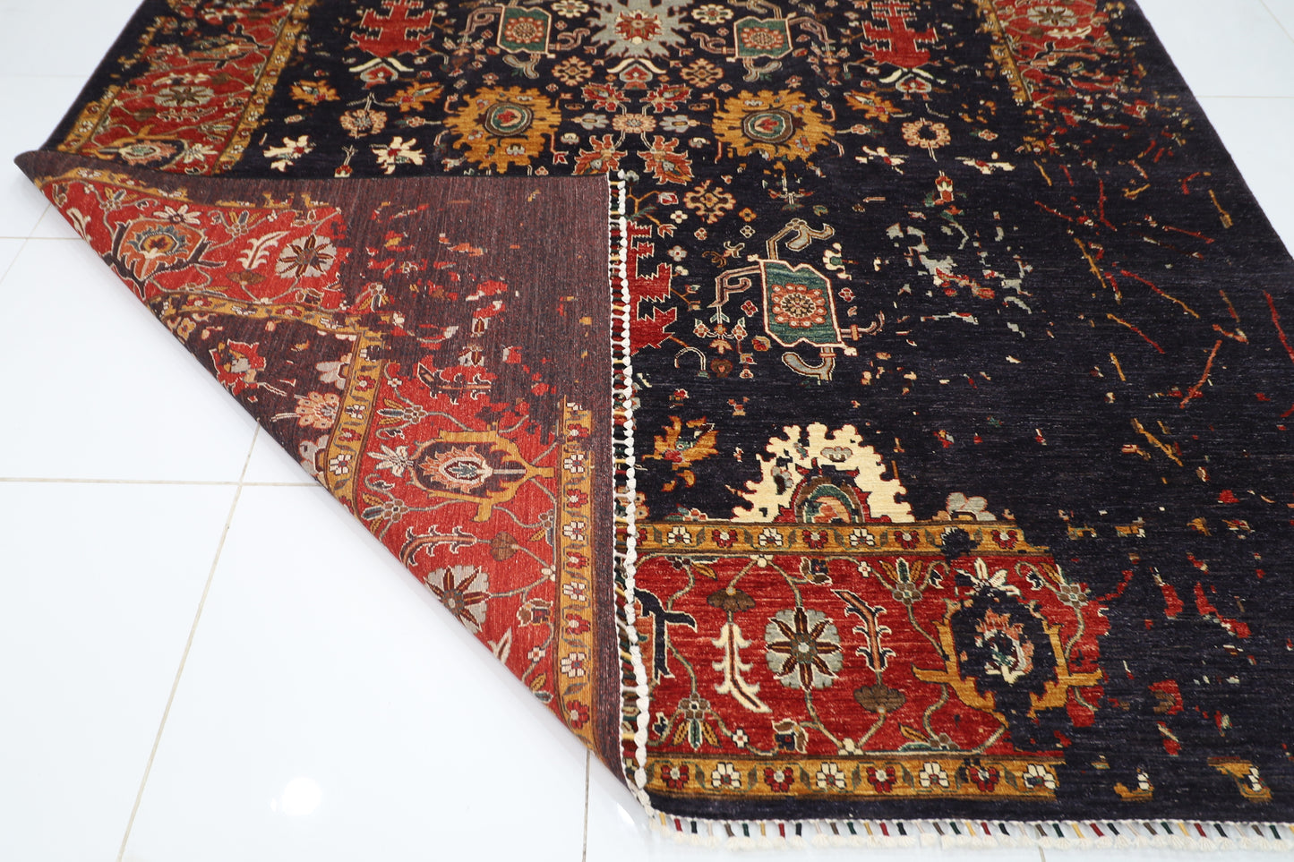 275 x 360 cm | Abstract Navy Afghan Hand Knotted Carpet