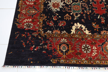 271 x 374 cm | Abstract Navy Afghan Hand Knotted Carpet