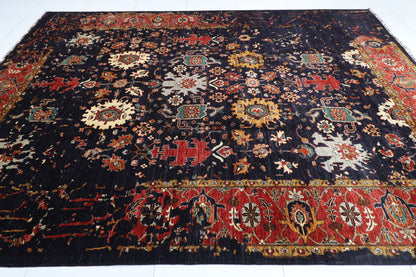 271 x 374 cm | Abstract Navy Afghan Hand Knotted Carpet