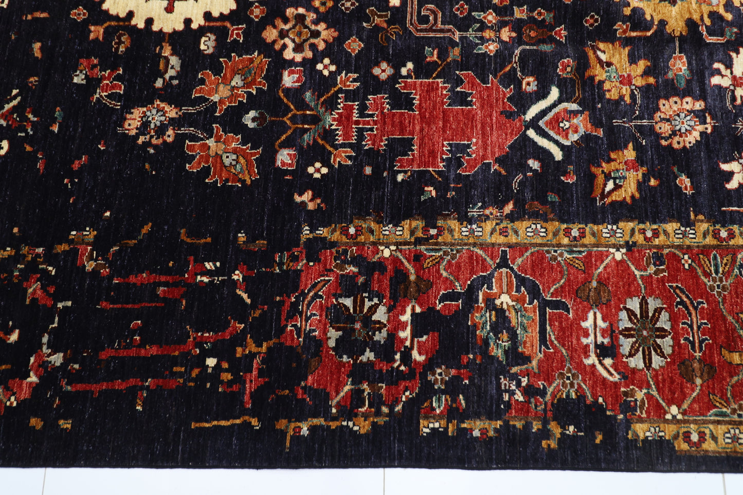 271 x 374 cm | Abstract Navy Afghan Hand Knotted Carpet
