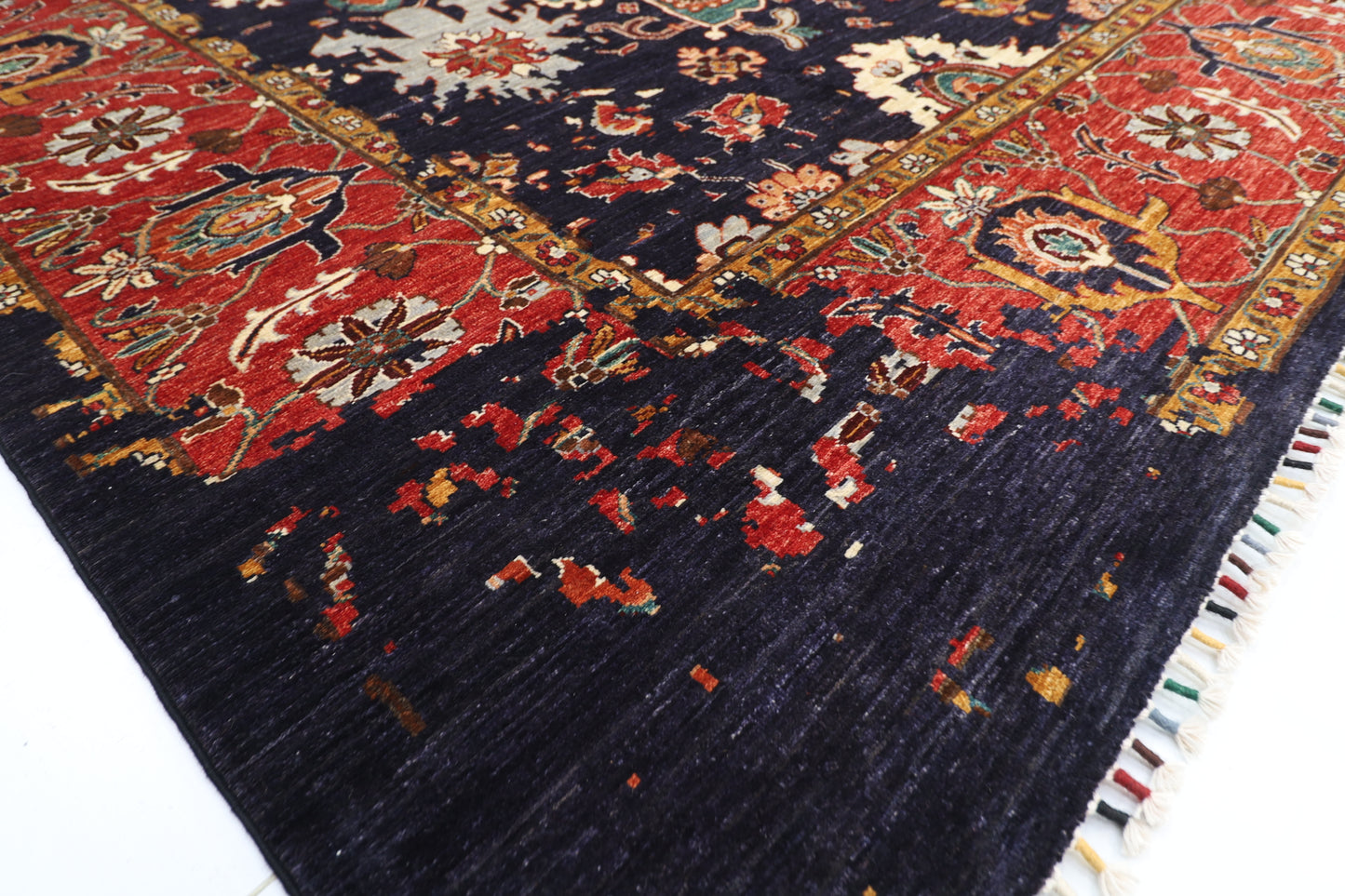 271 x 374 cm | Abstract Navy Afghan Hand Knotted Carpet