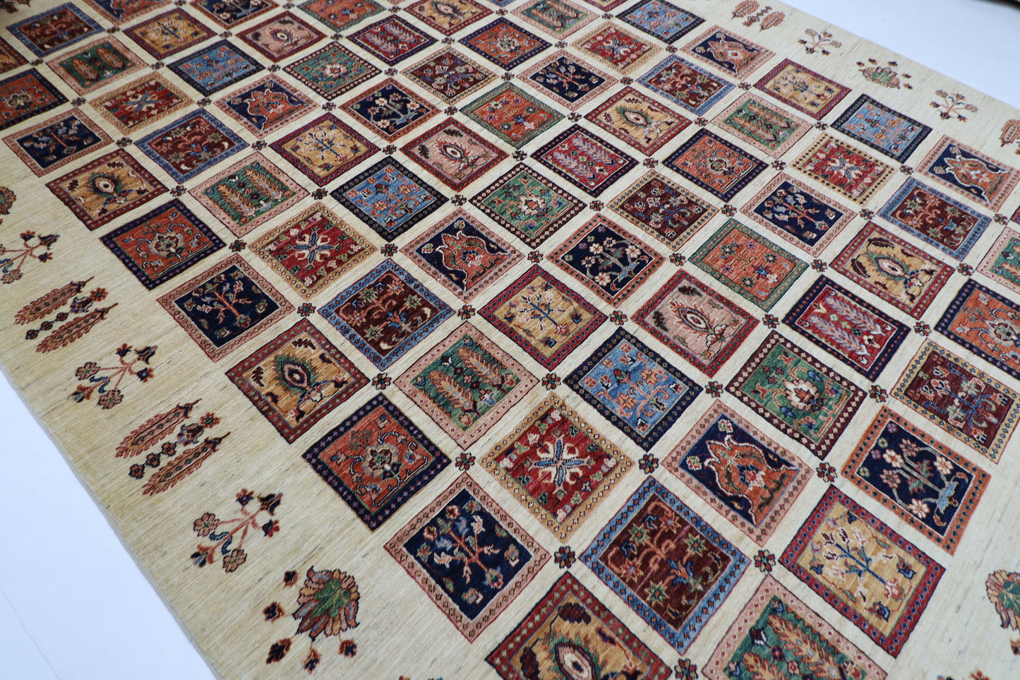 272 x 367 cm | Bakhtiari Beige Afghan Tribal Hand Knotted Wool Carpet