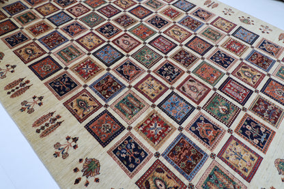 272 x 367 cm | Bakhtiari Beige Afghan Tribal Hand Knotted Wool Carpet