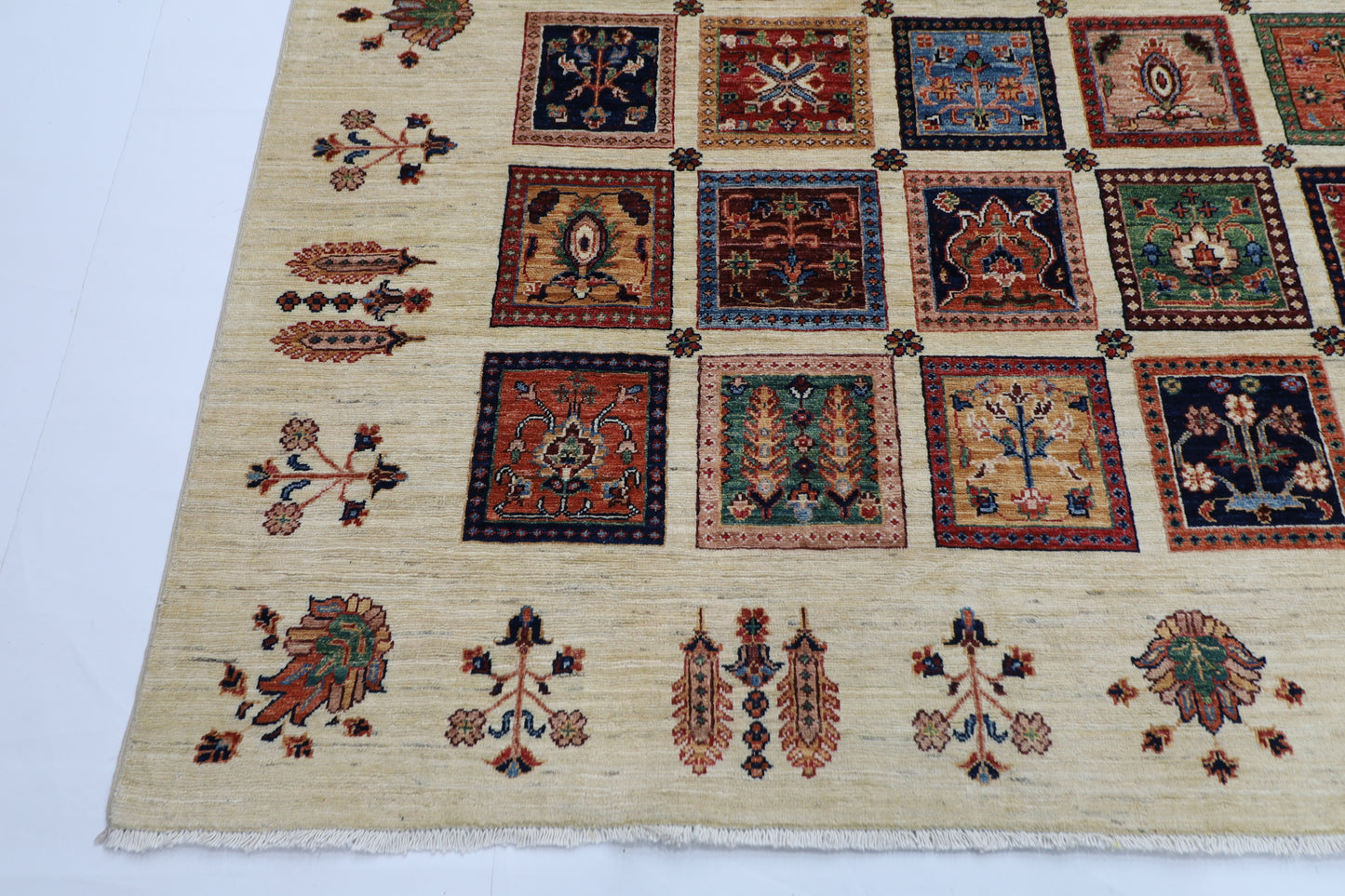 272 x 367 cm | Bakhtiari Beige Afghan Tribal Hand Knotted Wool Carpet