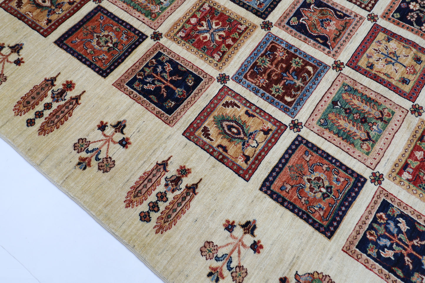 272 x 367 cm | Bakhtiari Beige Afghan Tribal Hand Knotted Wool Carpet