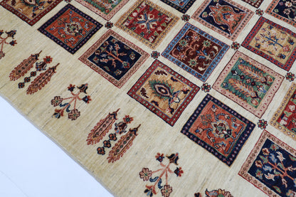 272 x 367 cm | Bakhtiari Beige Afghan Tribal Hand Knotted Wool Carpet
