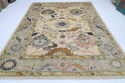 253 x 306 cm | Oushak Cream Afghan Tribal Hand Knotted Wool Carpet