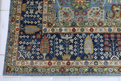 396 x 591 cm | Floral Blue Area Rug Afghan Hand Knotted Veg Dye Wool carpet